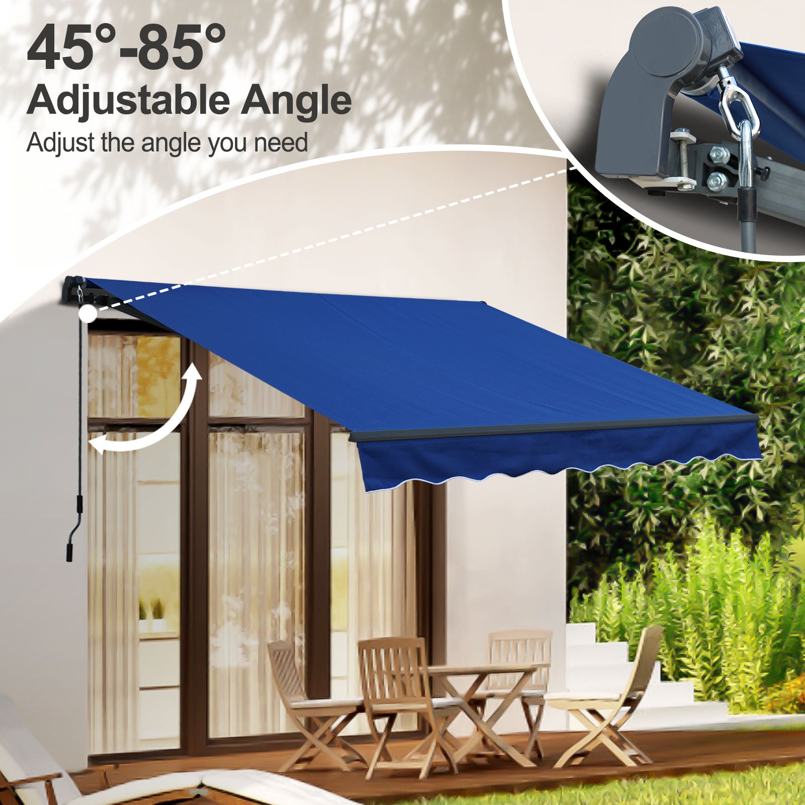 10' x 8' x 5' Retractable Window Awning Sunshade Shelter,Polyester Fabric,with Brackets and Two Wall Bases  Aoodor    