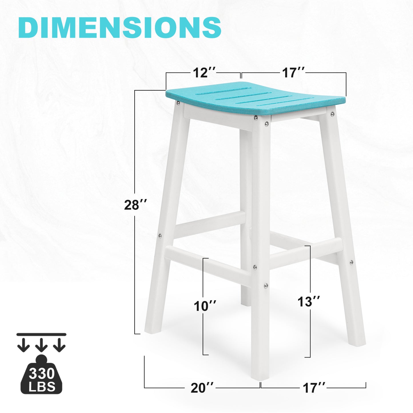 28 Inch Outdoor Bar Stools Set of 2, HDPE Patio Bar Height Saddle Stools with Footrest for Backyard