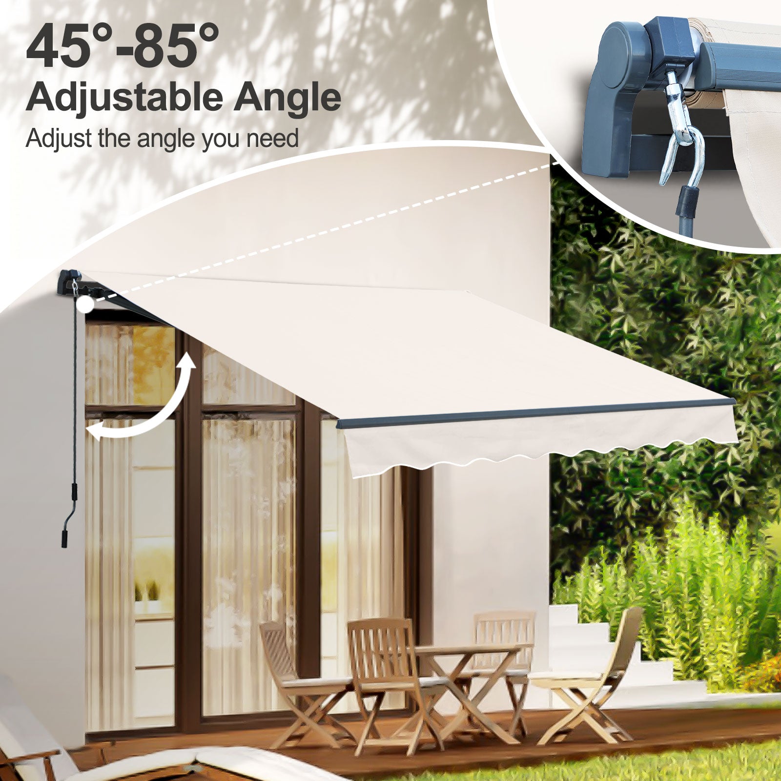 10' x 8' x 5' Retractable Window Awning Sunshade Shelter,Polyester Fabric,with Brackets and Two Wall Bases  Aoodor    