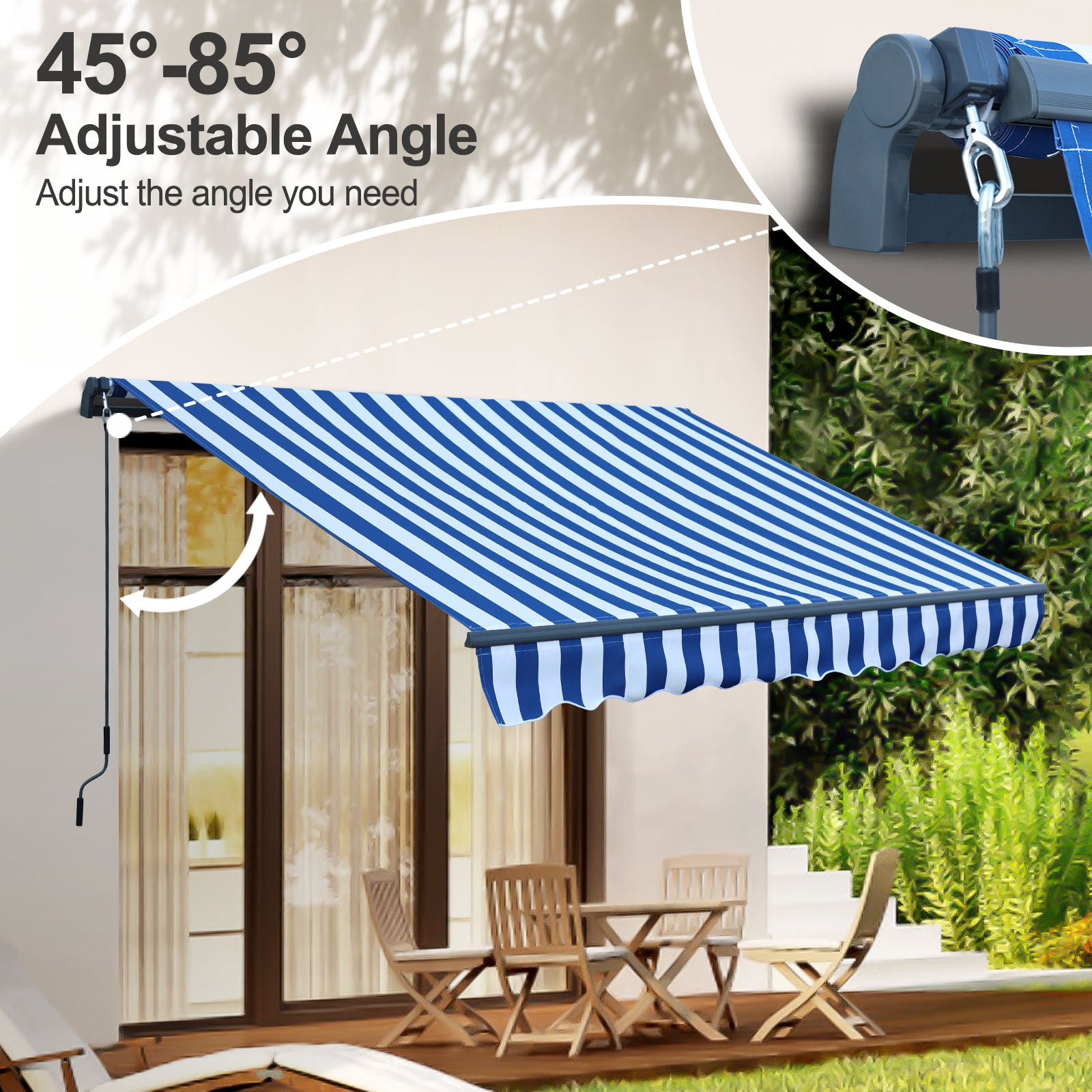 10' x 8' x 5' Retractable Window Awning Sunshade Shelter,Polyester Fabric,with Brackets and Two Wall Bases  Aoodor    