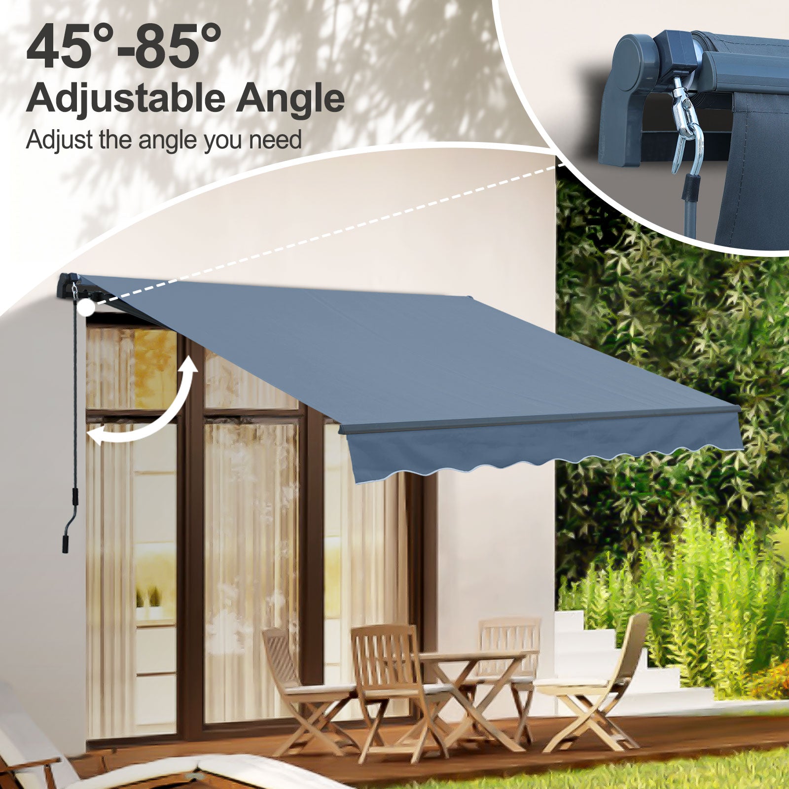 10' x 8' x 5' Retractable Window Awning Sunshade Shelter,Polyester Fabric,with Brackets and Two Wall Bases  Aoodor    