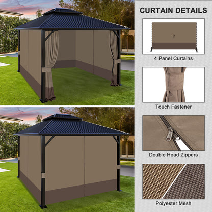 Universal Gazebo Curtain Set for Privacy Side Walls 4 Panels (Curtain Only) - Brown Coffee