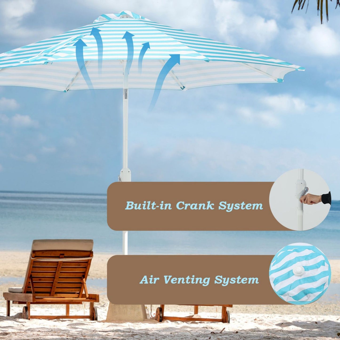 9FT Outdoor Patio Market Umbrella Aluminum Frame with Push Button Tilt Crank and 8 Steel Ribs, UV Protection  Aoodor    