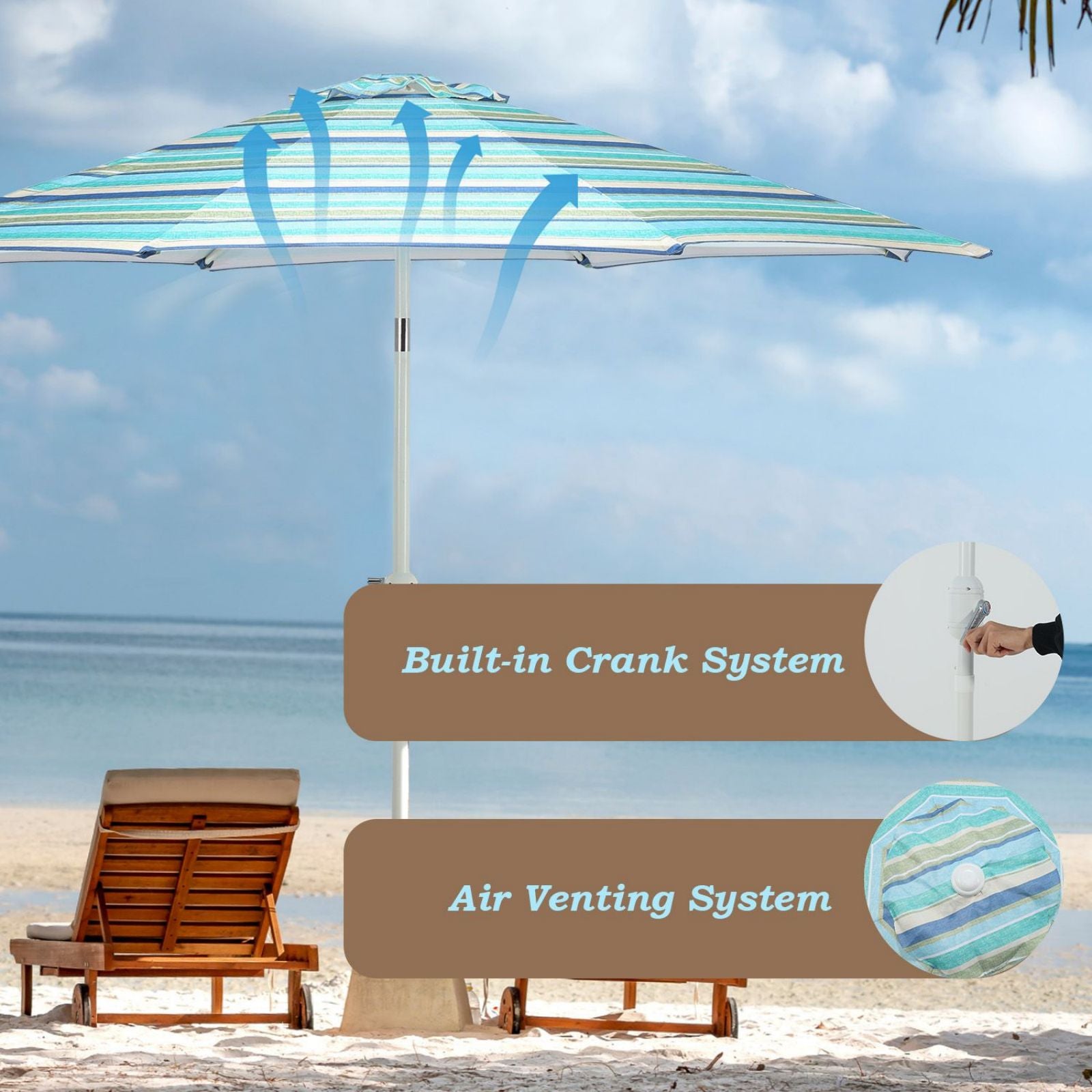 9FT Outdoor Patio Market Umbrella Aluminum Frame with Push Button Tilt Crank and 8 Steel Ribs, UV Protection  Aoodor    