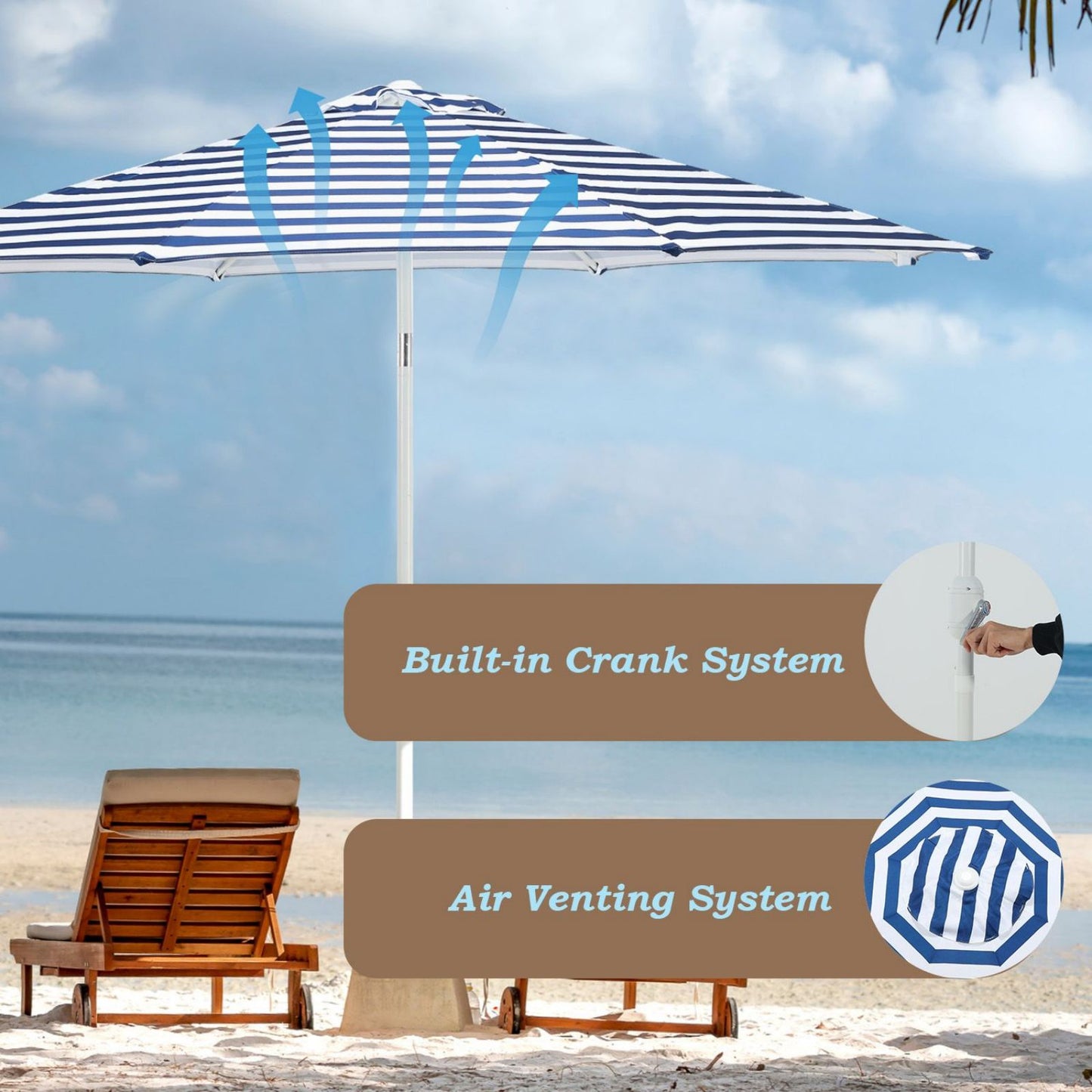 9FT Outdoor Patio Market Umbrella Aluminum Frame with Push Button Tilt Crank and 8 Steel Ribs, UV Protection  Aoodor    