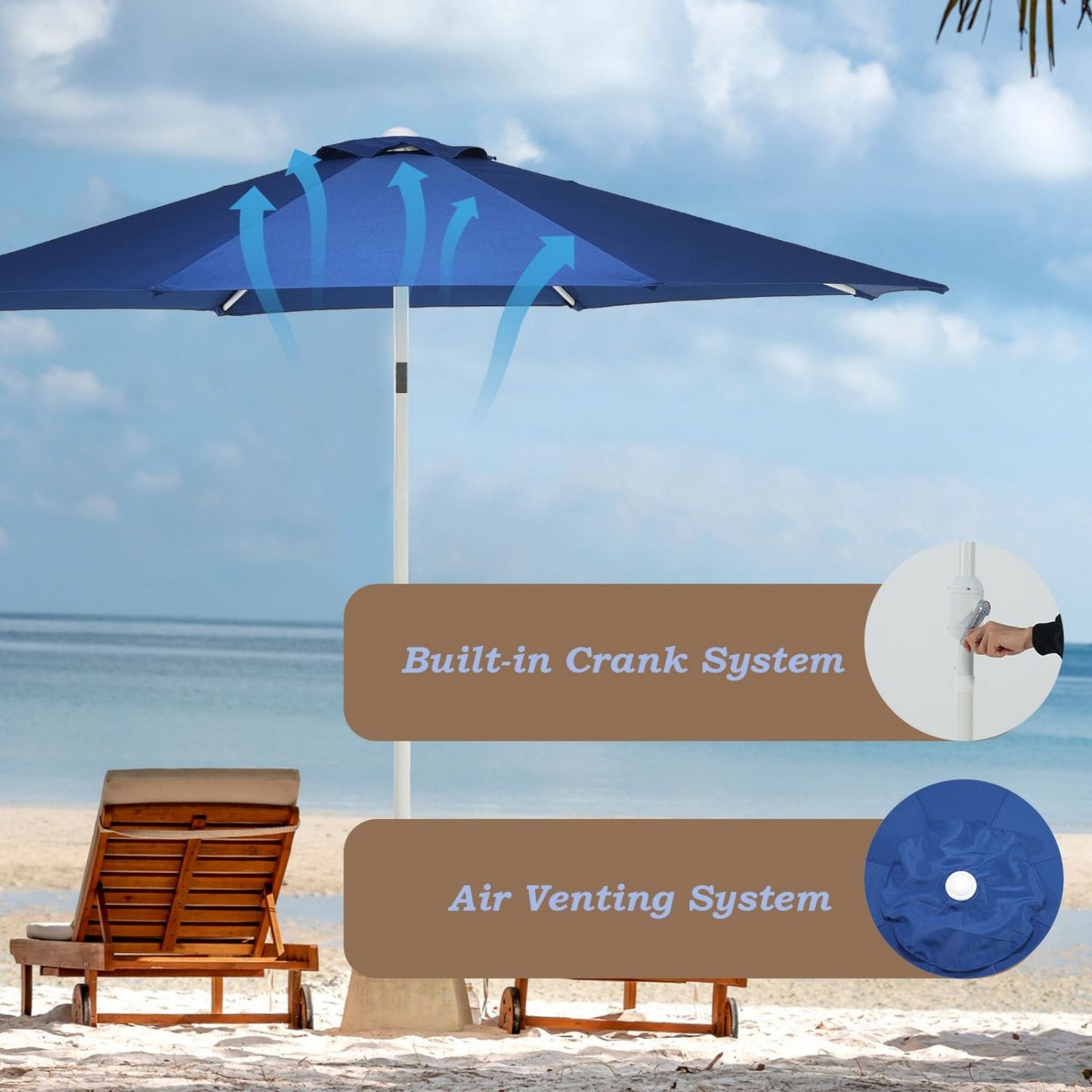 9FT Outdoor Patio Market Umbrella Aluminum Frame with Push Button Tilt Crank and 8 Steel Ribs, UV Protection  Aoodor    