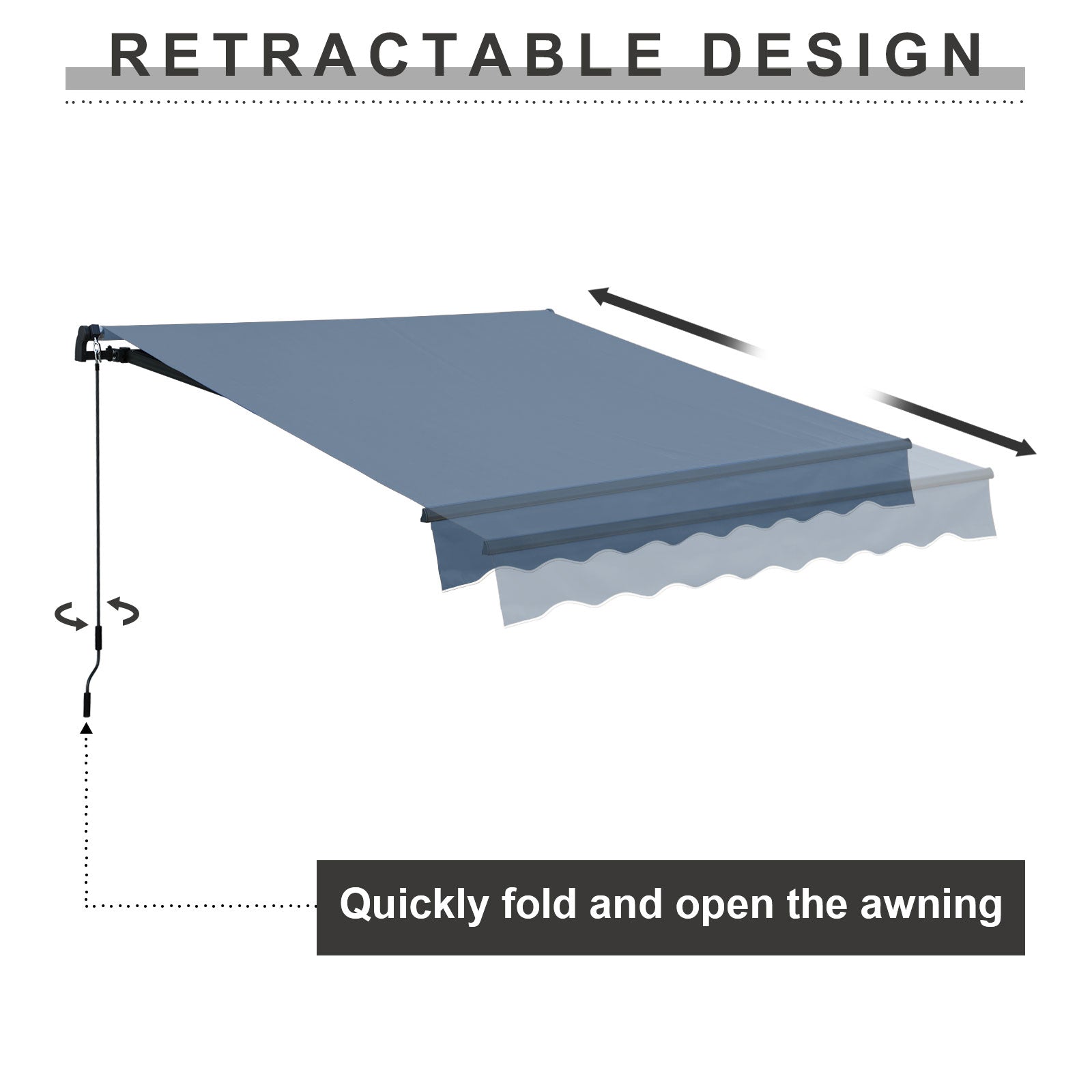 10' x 8' x 5' Retractable Window Awning Sunshade Shelter,Polyester Fabric,with Brackets and Two Wall Bases  Aoodor    