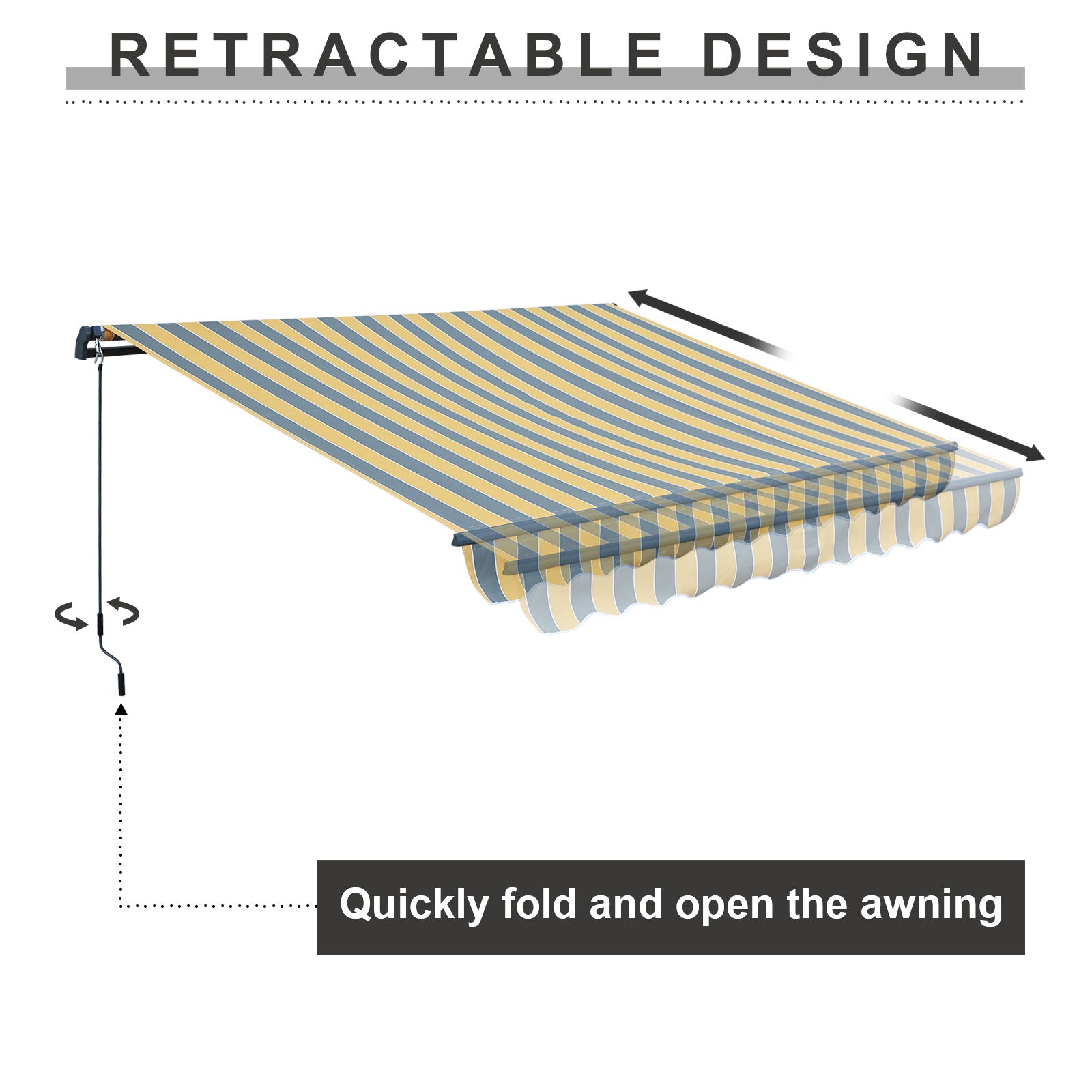 12'x  8' x 5' Retractable Window Awning Sunshade Shelter,Polyester Fabric,with Brackets and Two Wall Bases  Aoodor   