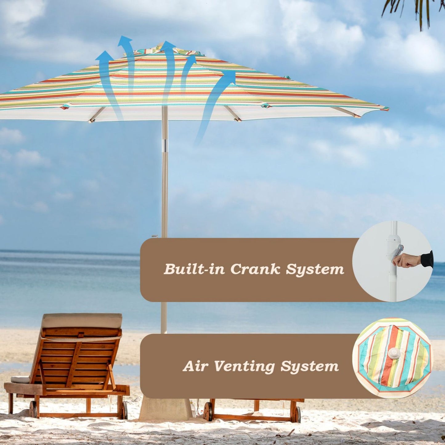9FT Outdoor Patio Market Umbrella Aluminum Frame with Push Button Tilt Crank and 8 Steel Ribs, UV Protection  Aoodor    