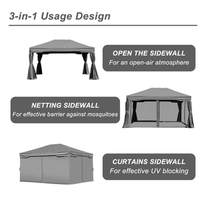 12 x 12 ft. Outdoor Gazebo Tent Canopy Shelter, Aluminum Frame with Privacy Curtain and Netting Gazebo Aoodor LLC   