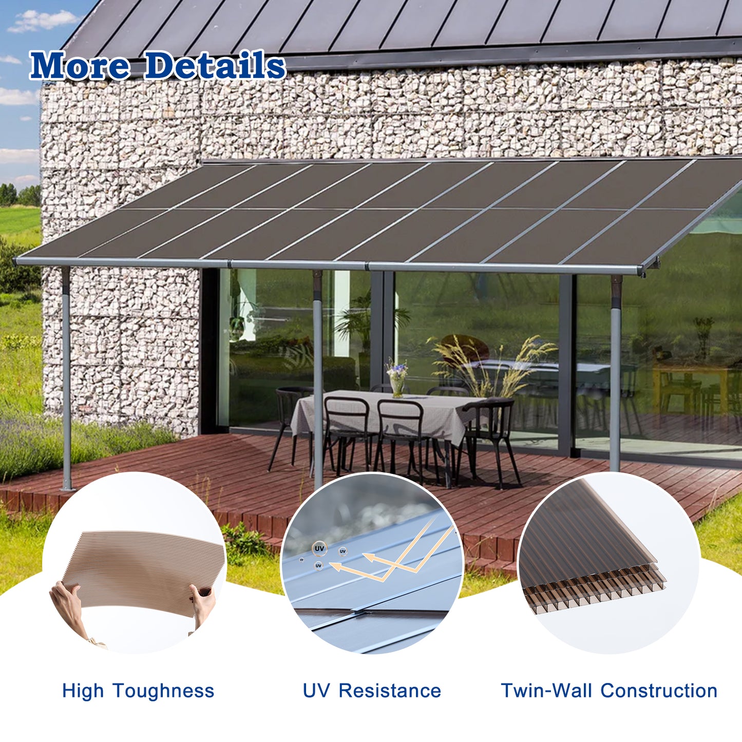 6 Pieces Polycarbonate Gazebo Proof 38"x 62" Panels
