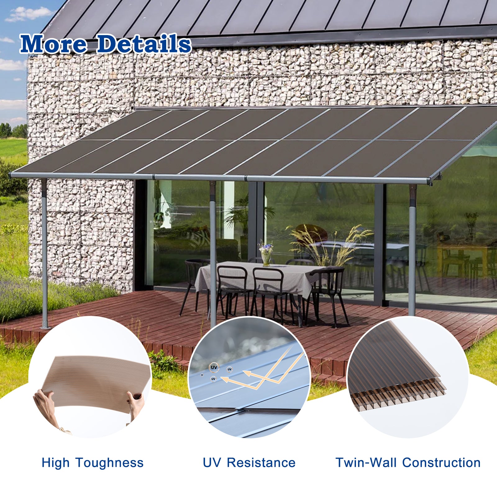 6 Pieces Polycarbonate Gazebo Proof 38"x 62" Panels