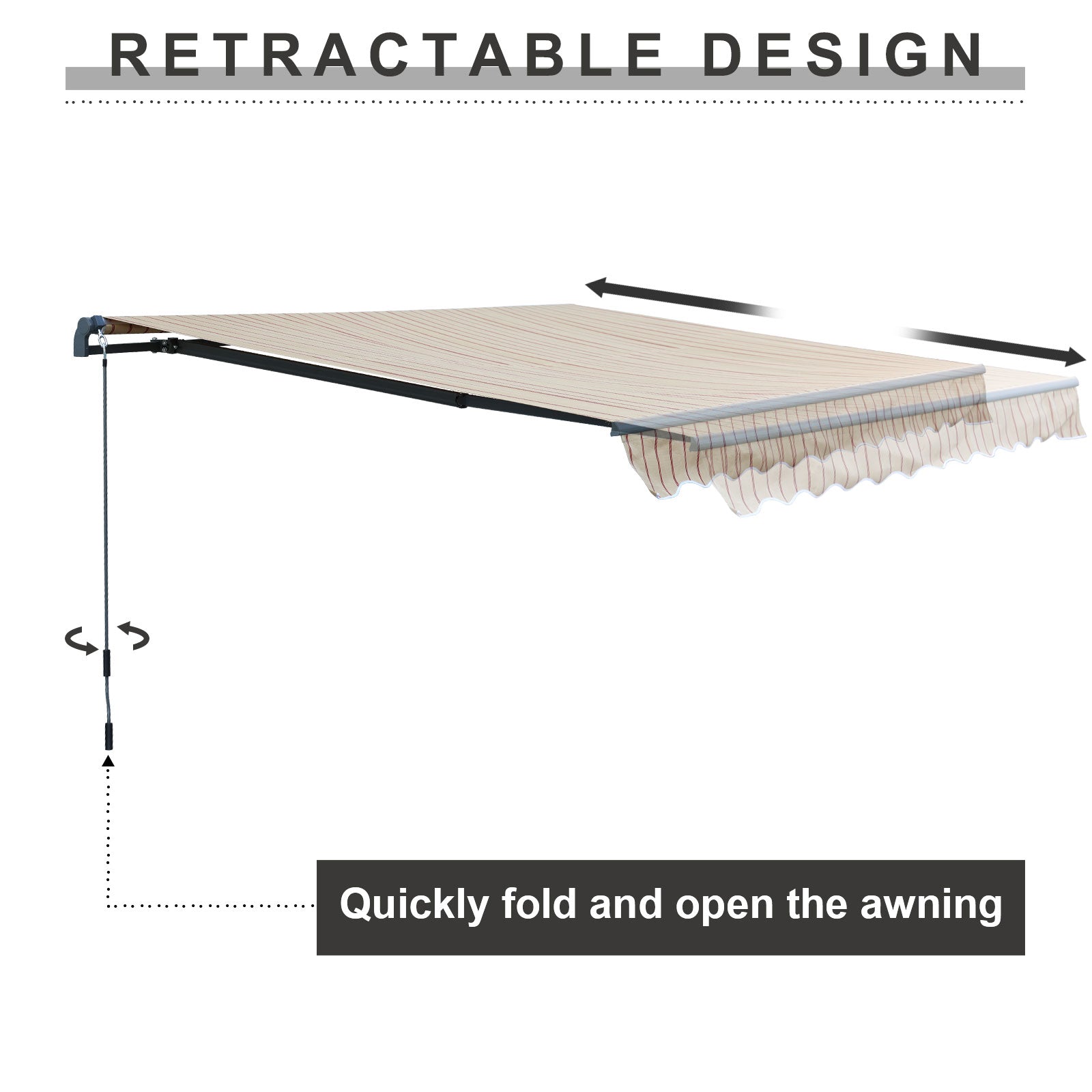 12'x  8' x 5' Retractable Window Awning Sunshade Shelter,Polyester Fabric,with Brackets and Two Wall Bases  Aoodor   
