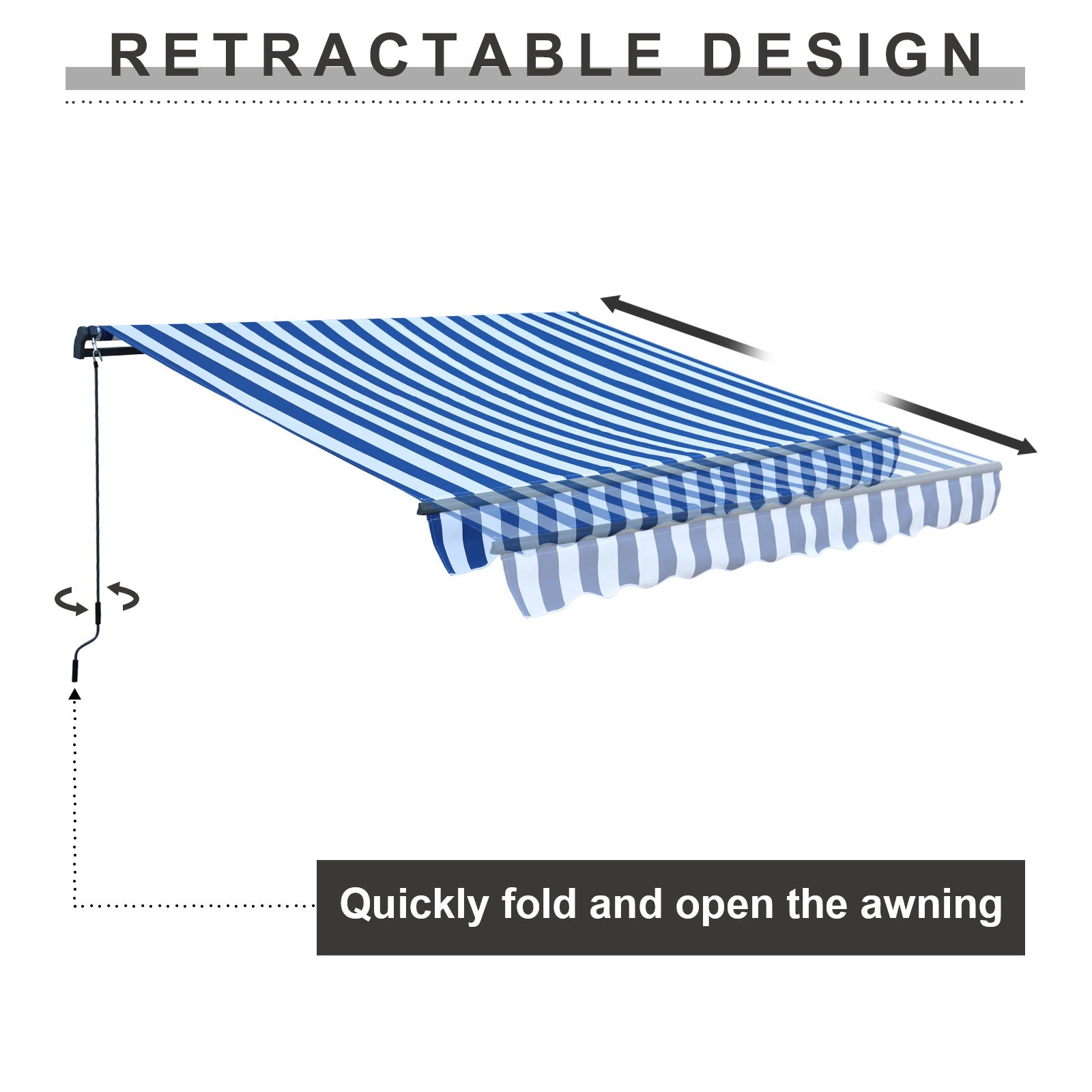 10' x 8' x 5' Retractable Window Awning Sunshade Shelter,Polyester Fabric,with Brackets and Two Wall Bases  Aoodor    