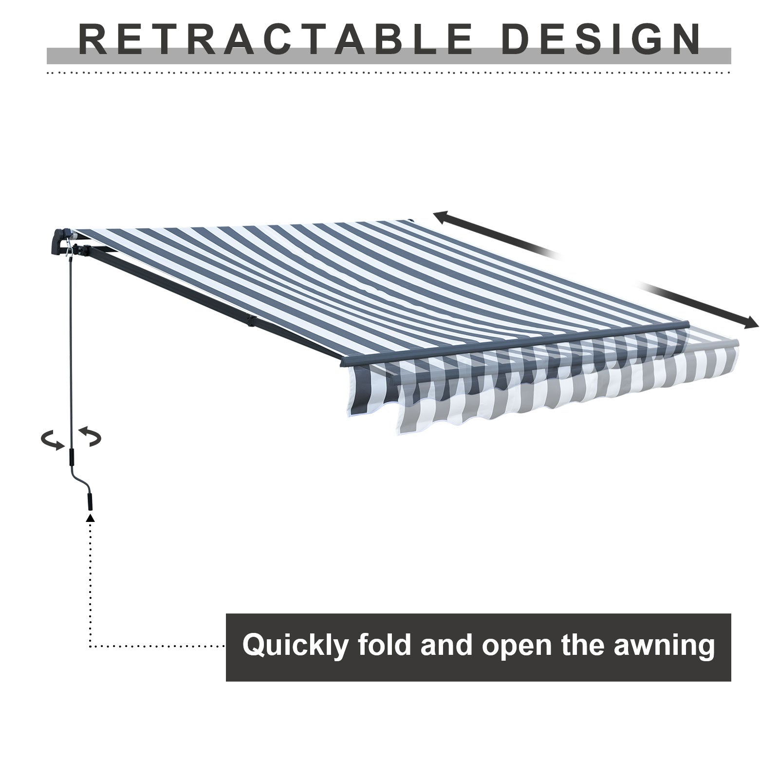 10' x 8' x 5' Retractable Window Awning Sunshade Shelter,Polyester Fabric,with Brackets and Two Wall Bases  Aoodor    