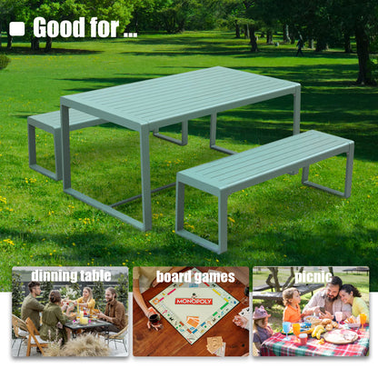 Outdoor 3-Piece Aluminum Picnic Table Set,  Rectangular Patio Dining Table with Benches