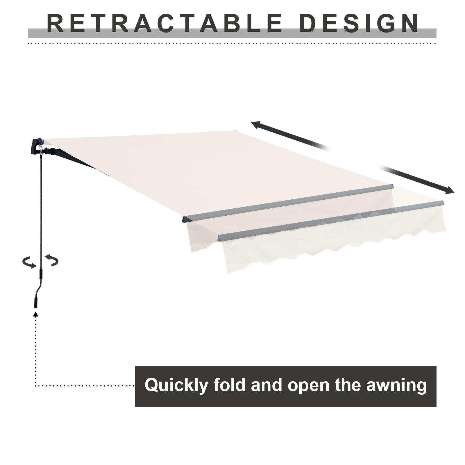 10' x 8' x 5' Retractable Window Awning Sunshade Shelter,Polyester Fabric,with Brackets and Two Wall Bases  Aoodor    