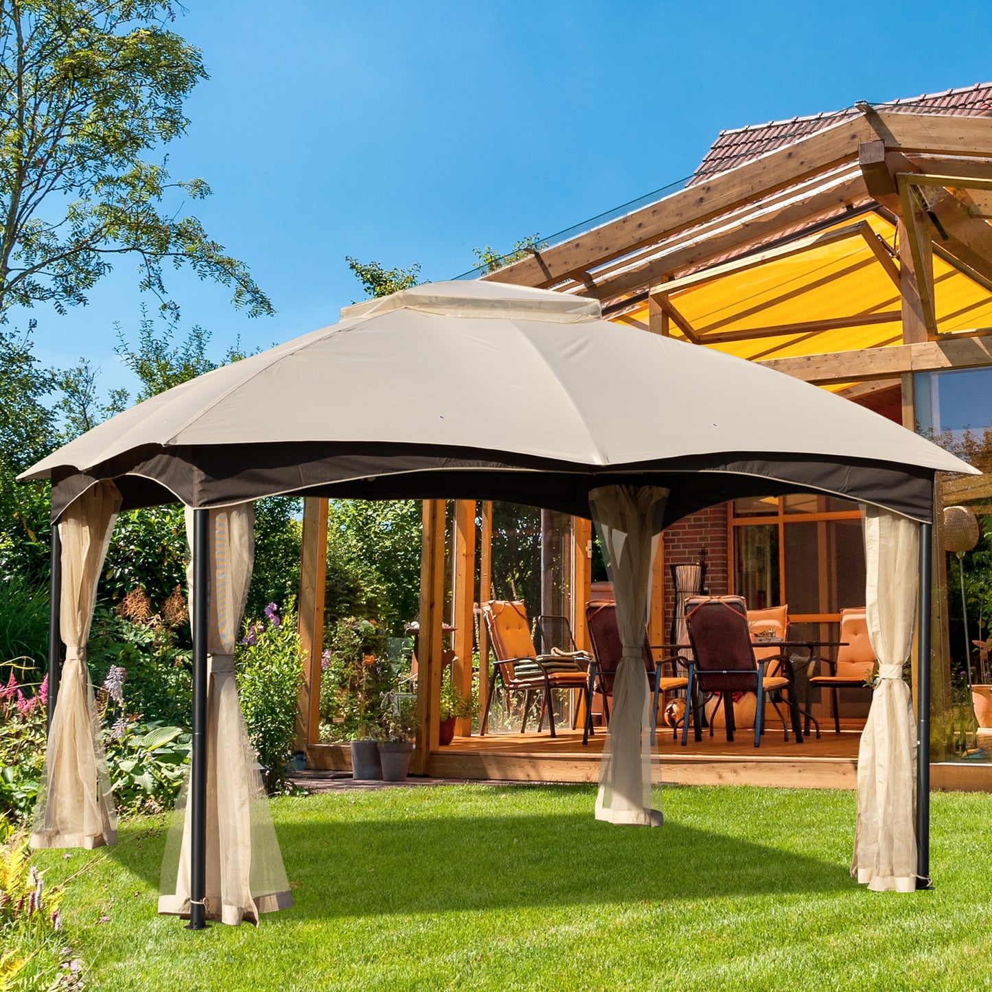 Patio Gazebo Metal Frame with Mesh Netting Canopy Top（canopy only）