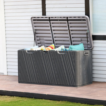 71 Gallon Deck Box, Lockable Storage UV Resistant Container with Hydraulic Rods for Patio Furniture Outdoor Cushions, Garden Tools and Sports Equipments，Aoodor（BLACK）