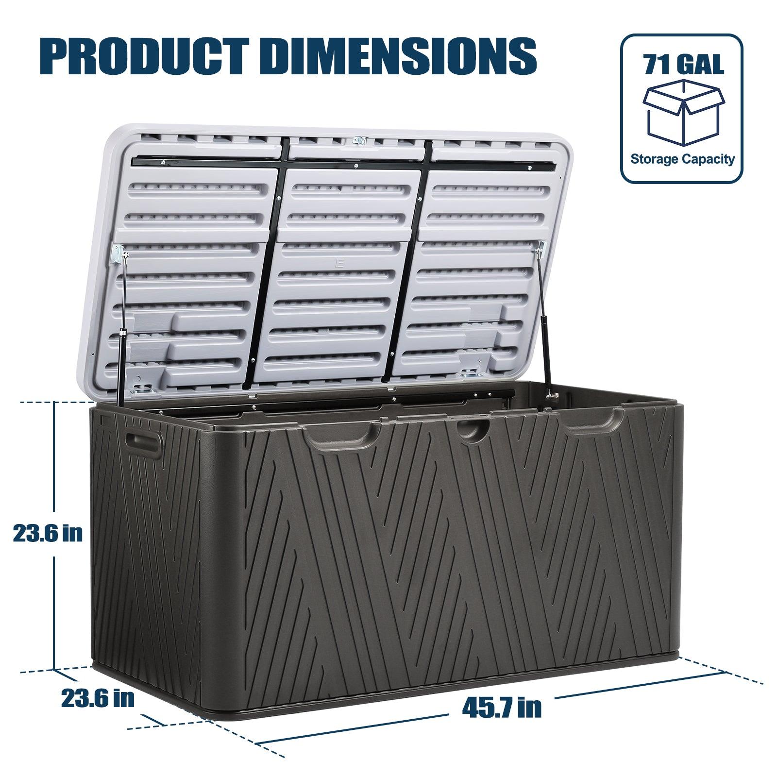 71 Gallon Deck Box, Lockable Storage UV Resistant Container with Hydraulic Rods for Patio Furniture Outdoor Cushions, Garden Tools and Sports Equipments，Aoodor（Brown）
