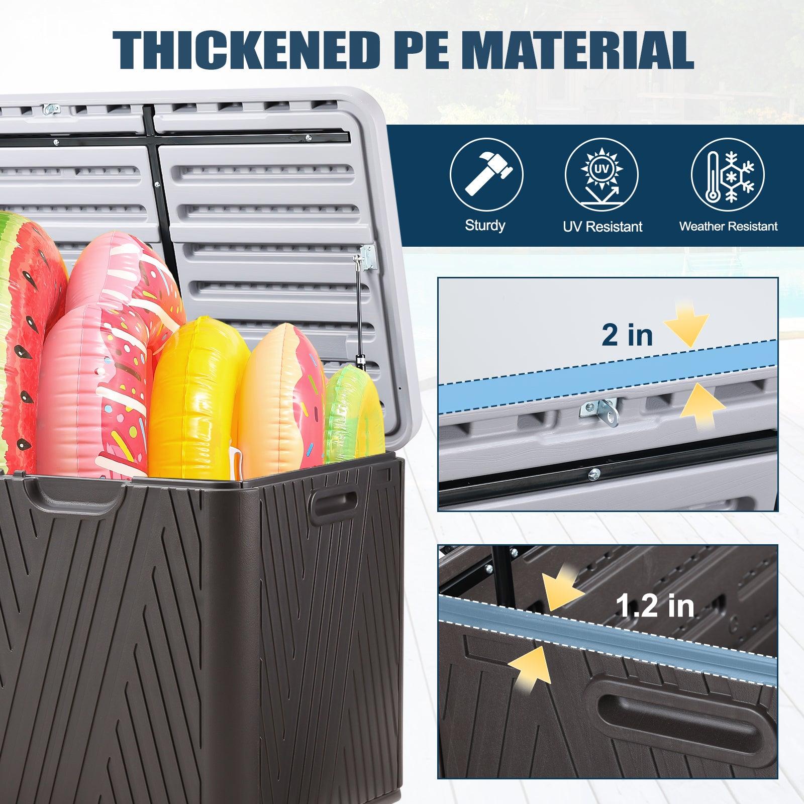 71 Gallon Deck Box, Lockable Storage UV Resistant Container with Hydraulic Rods for Patio Furniture Outdoor Cushions, Garden Tools and Sports Equipments，Aoodor（Brown）