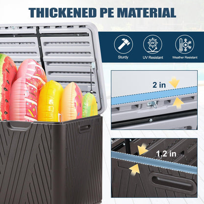 71 Gallon Deck Box, Lockable Storage UV Resistant Container with Hydraulic Rods for Patio Furniture Outdoor Cushions, Garden Tools and Sports Equipments，Aoodor（Brown）