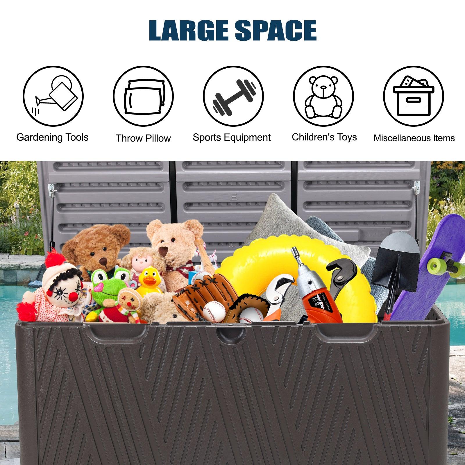 71 Gallon Deck Box, Lockable Storage UV Resistant Container with Hydraulic Rods for Patio Furniture Outdoor Cushions, Garden Tools and Sports Equipments，Aoodor（Brown）