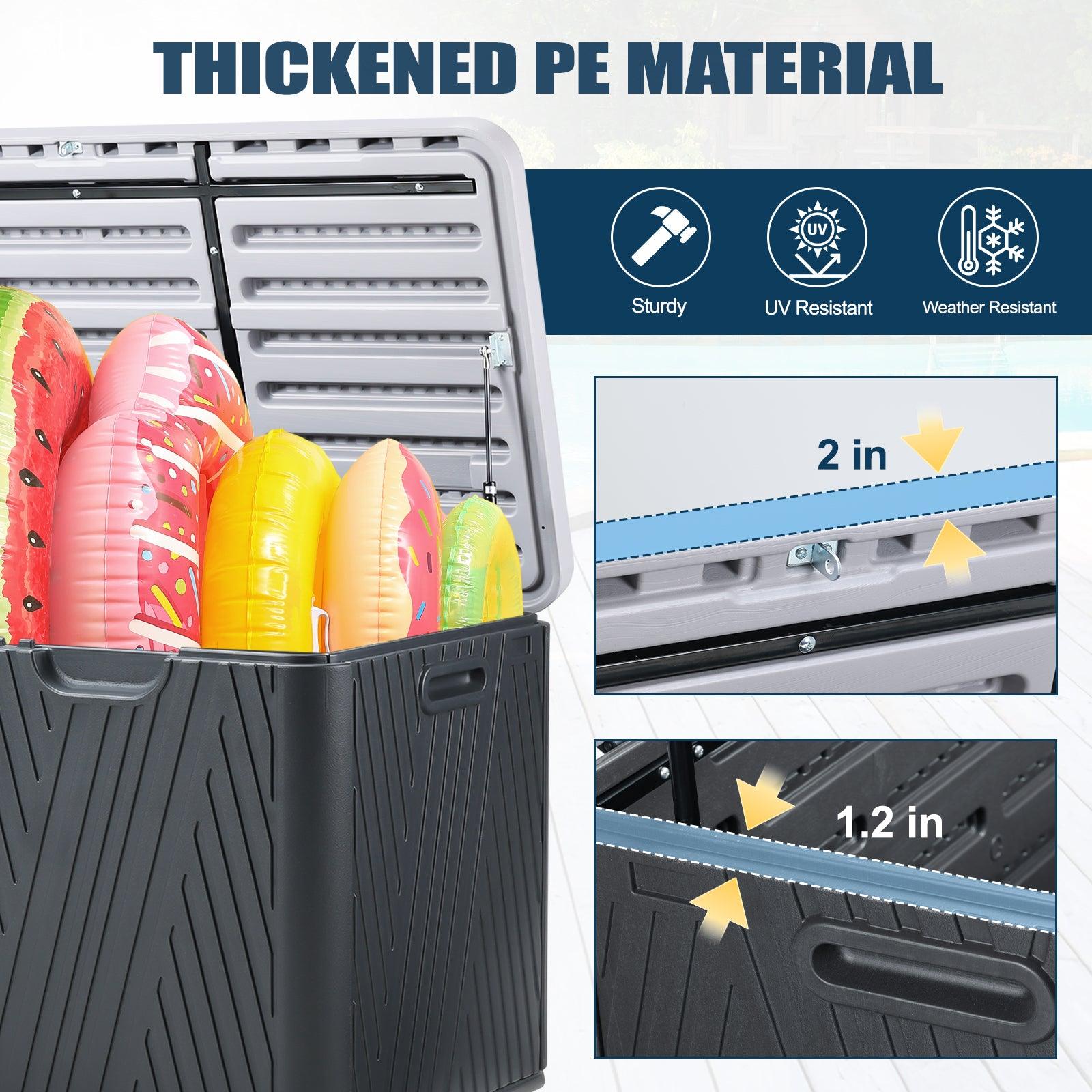71 Gallon Deck Box, Lockable Storage UV Resistant Container with Hydraulic Rods for Patio Furniture Outdoor Cushions, Garden Tools and Sports Equipments，Aoodor（BLACK）