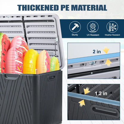 71 Gallon Deck Box, Lockable Storage UV Resistant Container with Hydraulic Rods for Patio Furniture Outdoor Cushions, Garden Tools and Sports Equipments，Aoodor（BLACK）