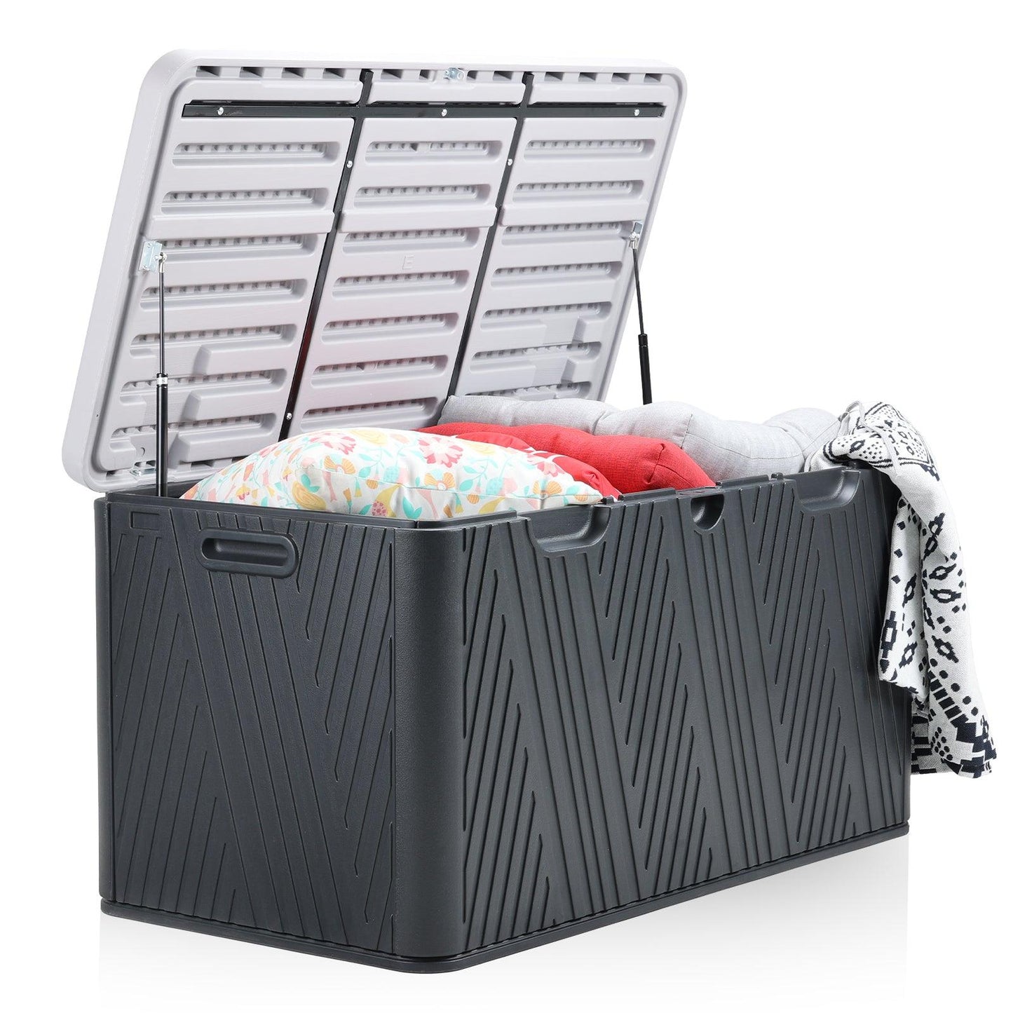 71 Gallon Deck Box, Lockable Storage UV Resistant Container with Hydraulic Rods for Patio Furniture Outdoor Cushions, Garden Tools and Sports Equipments，Aoodor（BLACK）