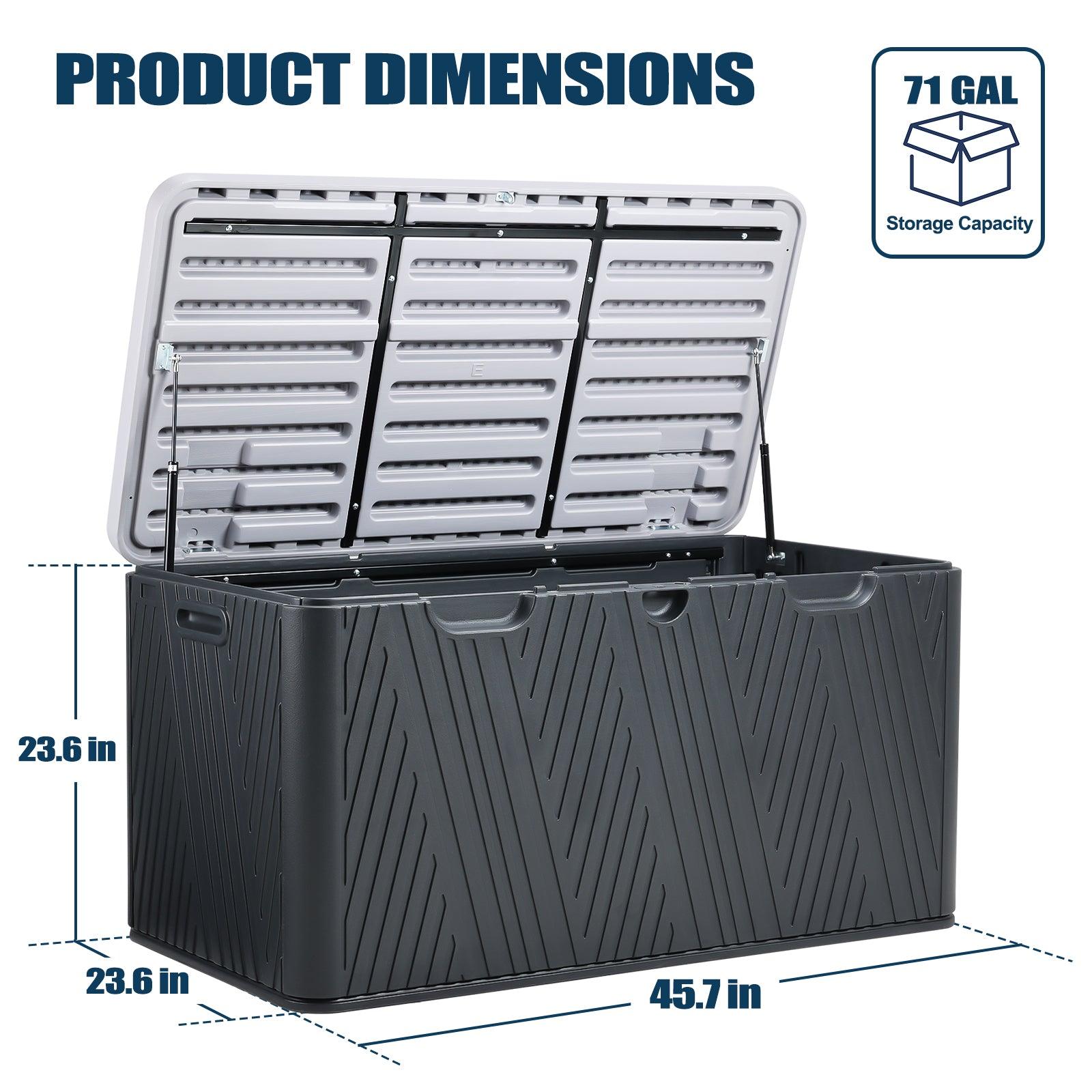 71 Gallon Deck Box, Lockable Storage UV Resistant Container with Hydraulic Rods for Patio Furniture Outdoor Cushions, Garden Tools and Sports Equipments，Aoodor（BLACK）