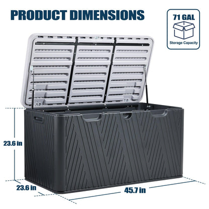 71 Gallon Deck Box, Lockable Storage UV Resistant Container with Hydraulic Rods for Patio Furniture Outdoor Cushions, Garden Tools and Sports Equipments，Aoodor（BLACK）