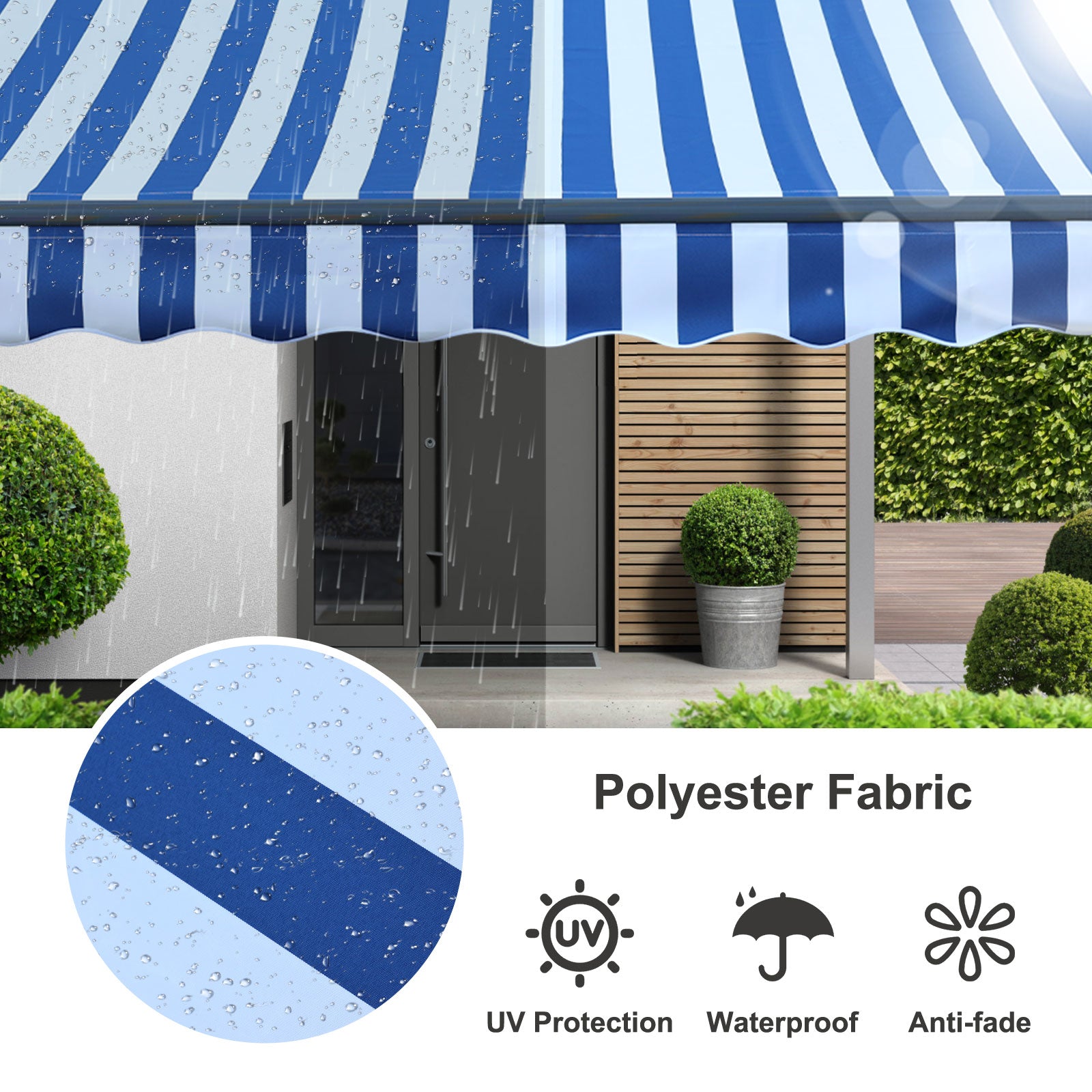 10' x 8' x 5' Retractable Window Awning Sunshade Shelter,Polyester Fabric,with Brackets and Two Wall Bases  Aoodor    