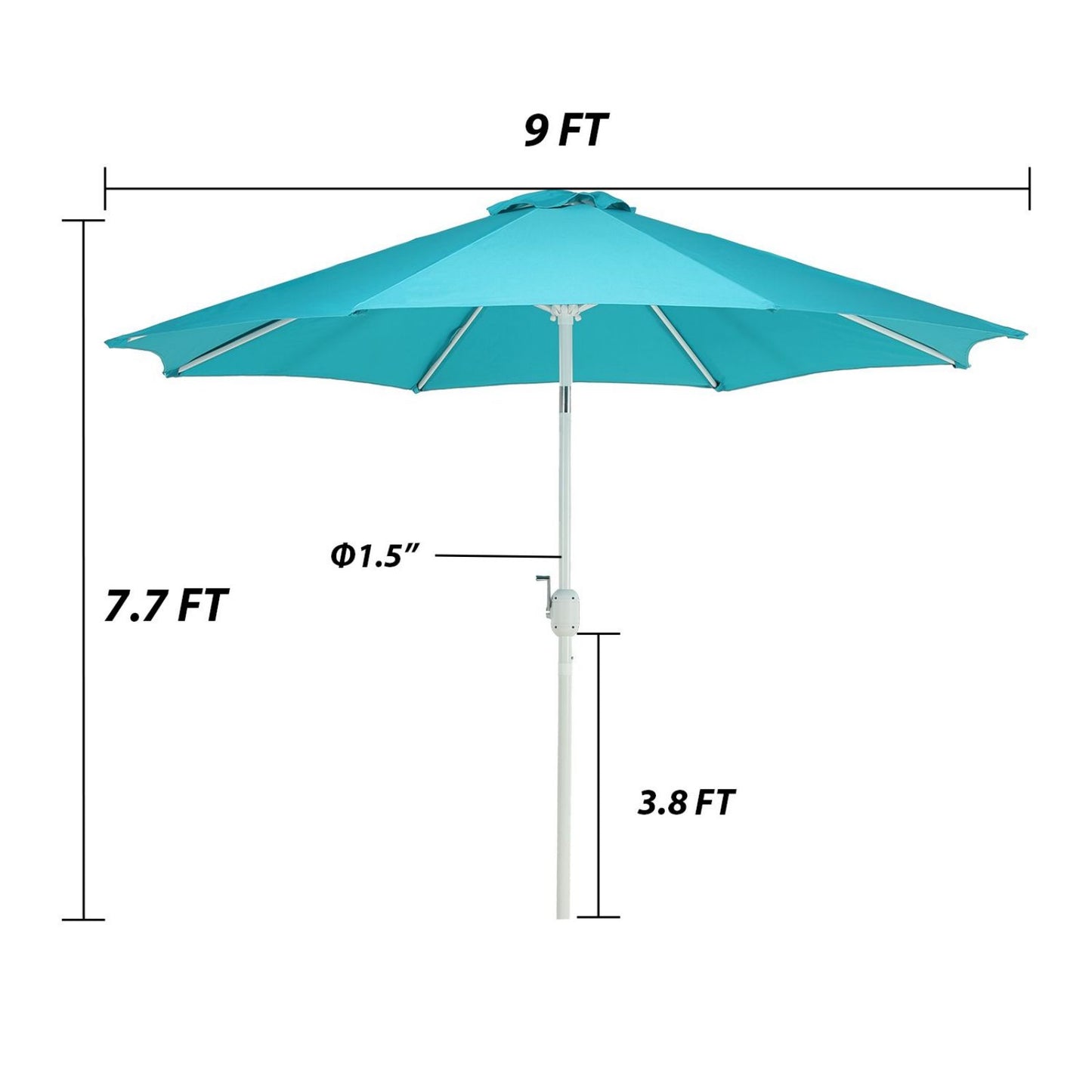 9FT Outdoor Patio Market Umbrella Aluminum Frame with Push Button Tilt Crank and 8 Steel Ribs, UV Protection  Aoodor    