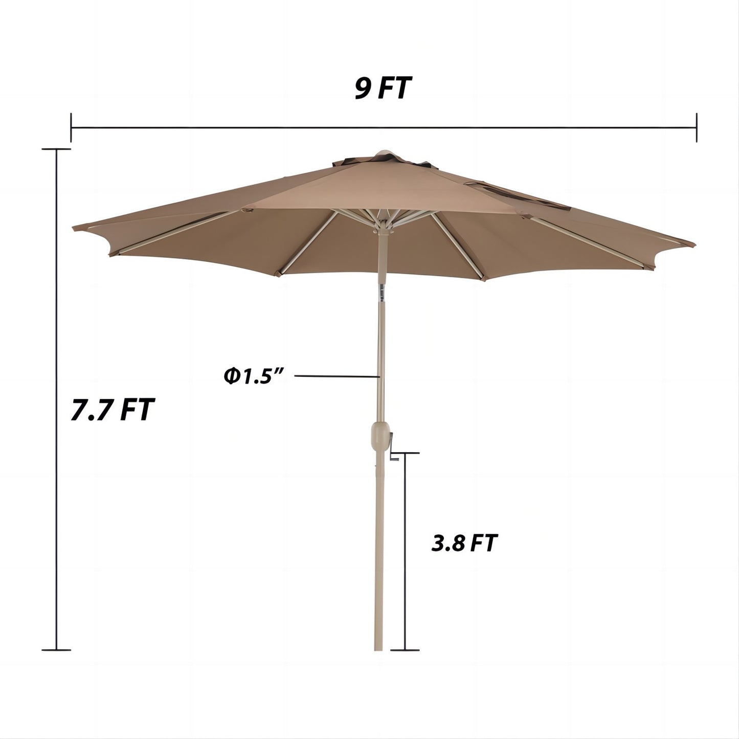 9FT Outdoor Patio Market Umbrella Aluminum Frame with Push Button Tilt Crank and 8 Steel Ribs, UV Protection  Aoodor    