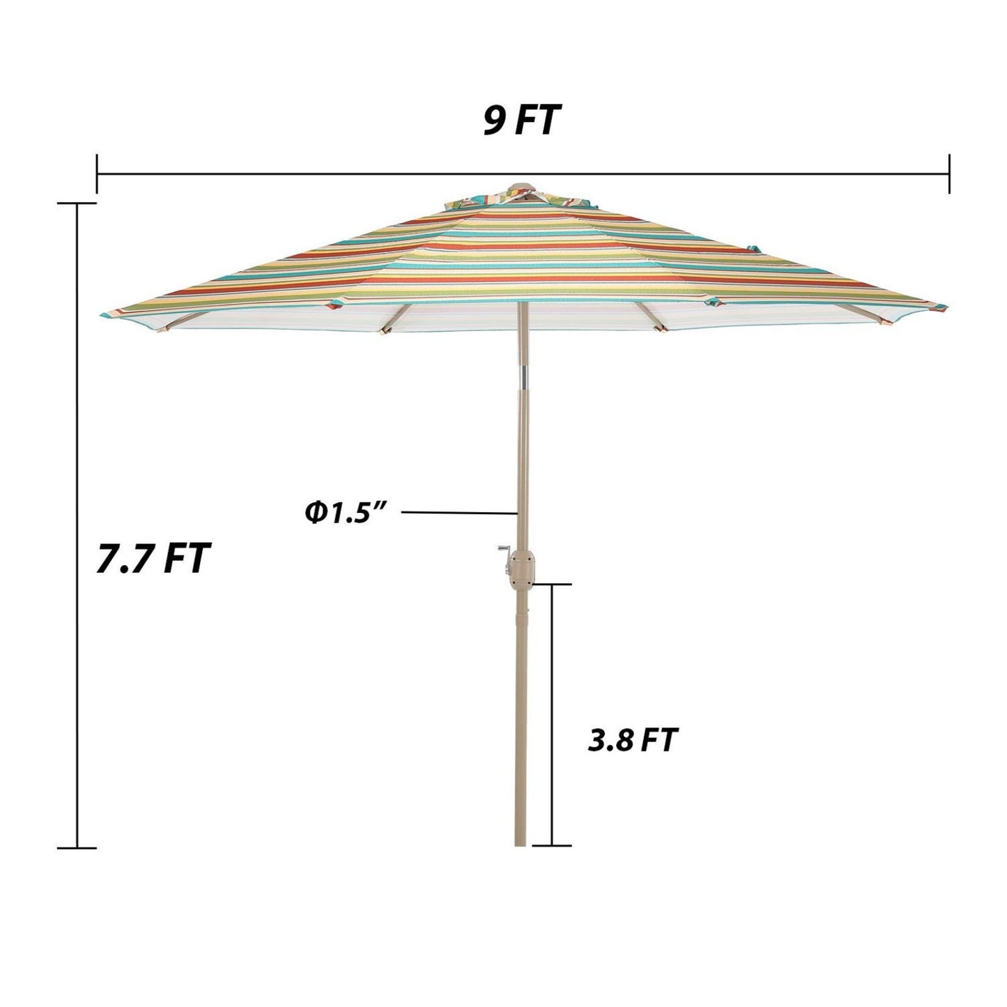 9FT Outdoor Patio Market Umbrella Aluminum Frame with Push Button Tilt Crank and 8 Steel Ribs, UV Protection  Aoodor    