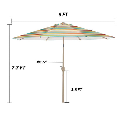 9FT Outdoor Patio Market Umbrella Aluminum Frame with Push Button Tilt Crank and 8 Steel Ribs, UV Protection  Aoodor    