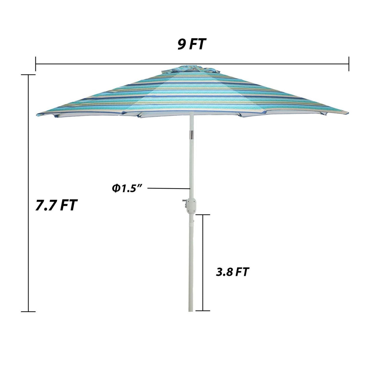 9FT Outdoor Patio Market Umbrella Aluminum Frame with Push Button Tilt Crank and 8 Steel Ribs, UV Protection  Aoodor    