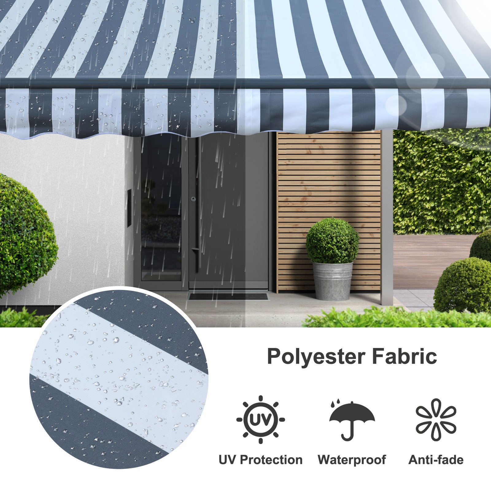 10' x 8' x 5' Retractable Window Awning Sunshade Shelter,Polyester Fabric,with Brackets and Two Wall Bases  Aoodor    