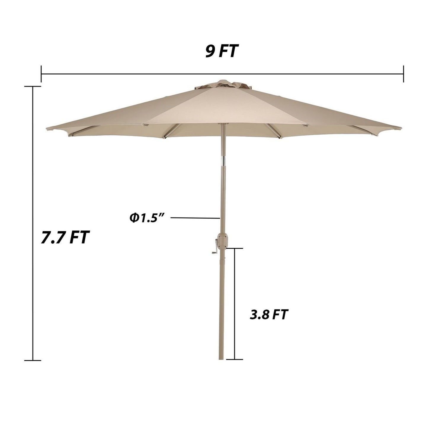 9FT Outdoor Patio Market Umbrella Aluminum Frame with Push Button Tilt Crank and 8 Steel Ribs, UV Protection  Aoodor    