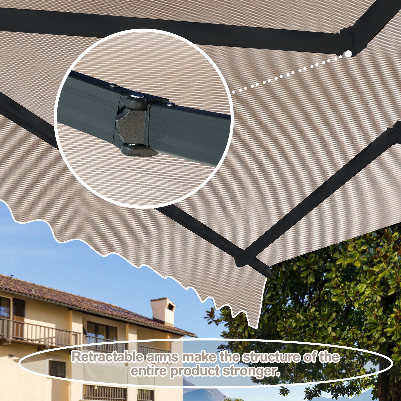 10' x 8' x 5' Retractable Window Awning Sunshade Shelter,Polyester Fabric,with Brackets and Two Wall Bases  Aoodor    