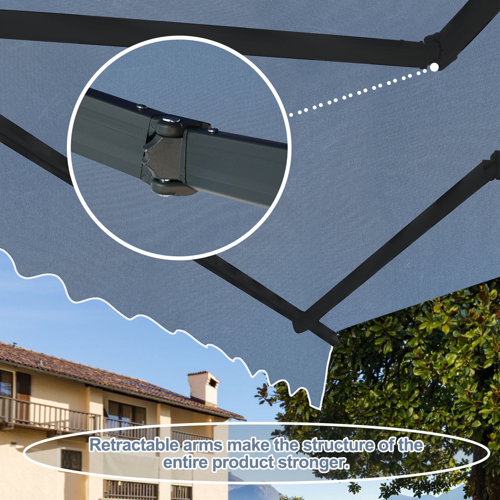 10' x 8' x 5' Retractable Window Awning Sunshade Shelter,Polyester Fabric,with Brackets and Two Wall Bases  Aoodor    