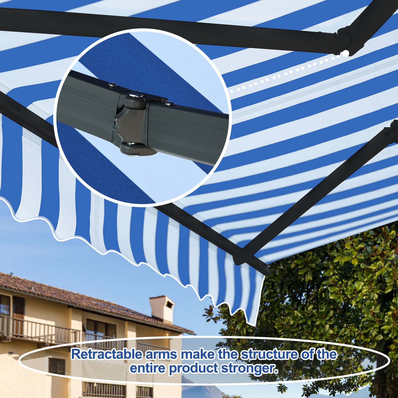 10' x 8' x 5' Retractable Window Awning Sunshade Shelter,Polyester Fabric,with Brackets and Two Wall Bases  Aoodor    