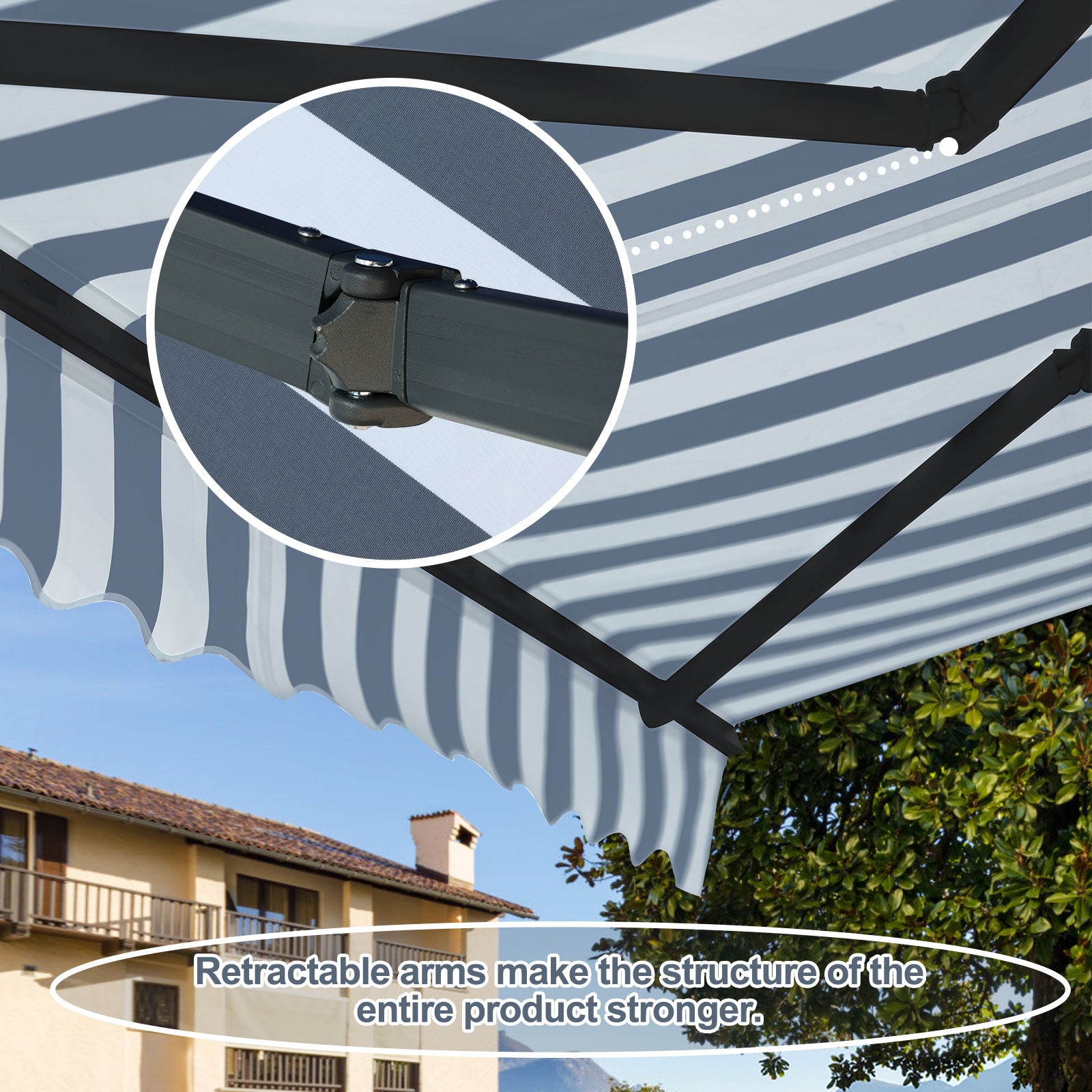 10' x 8' x 5' Retractable Window Awning Sunshade Shelter,Polyester Fabric,with Brackets and Two Wall Bases  Aoodor    