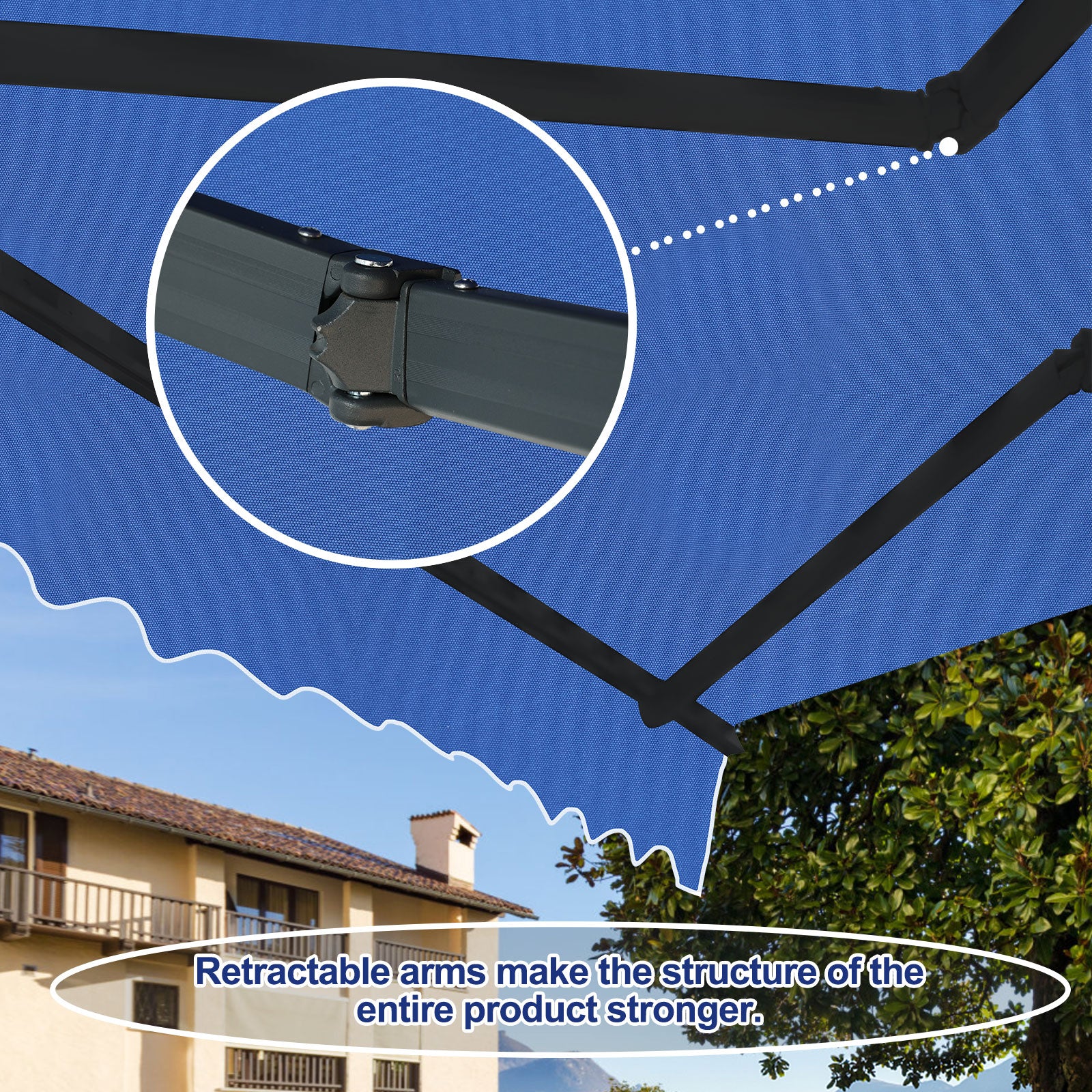 10' x 8' x 5' Retractable Window Awning Sunshade Shelter,Polyester Fabric,with Brackets and Two Wall Bases  Aoodor    