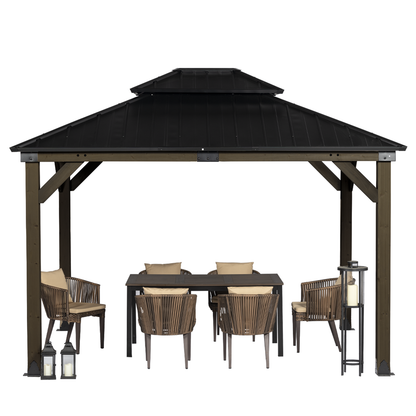 Wood Gazebo,Upgrade Cedar Wooden Frame Gazebo with Galvanized Steel Roof