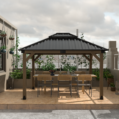 Wood Gazebo,Upgrade Cedar Wooden Frame Gazebo with Galvanized Steel Roof