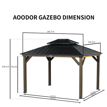 Wood Gazebo,Upgrade Cedar Wooden Frame Gazebo with Galvanized Steel Roof