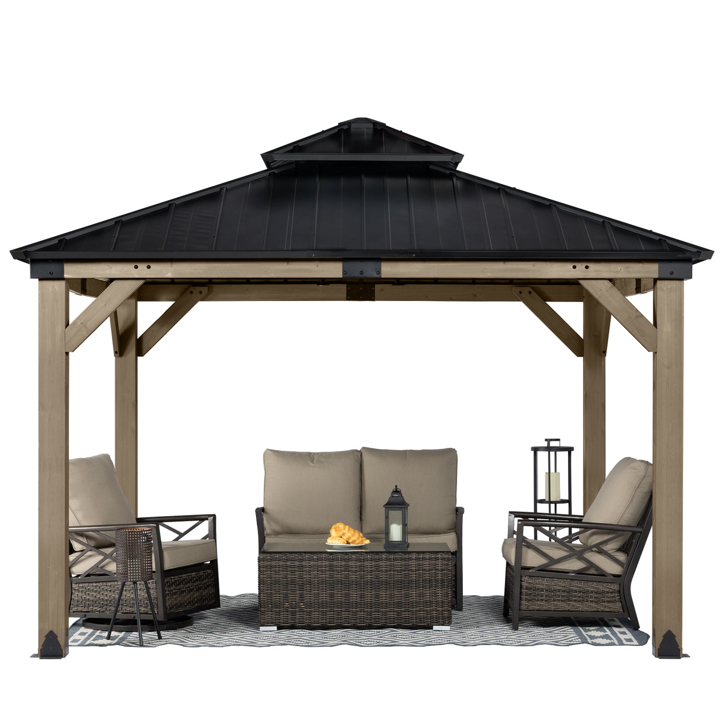 Wood Gazebo,Upgrade Cedar Wooden Frame Gazebo with Galvanized Steel Roof