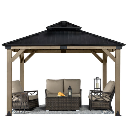 Wood Gazebo,Upgrade Cedar Wooden Frame Gazebo with Galvanized Steel Roof